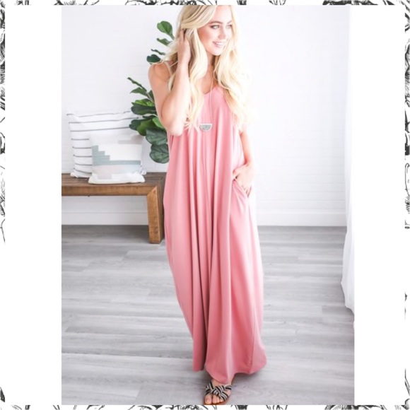 Eclectic Ginger Dresses & Skirts - Dusty Rose pink spaghetti strap maxi dress with pockets Large L